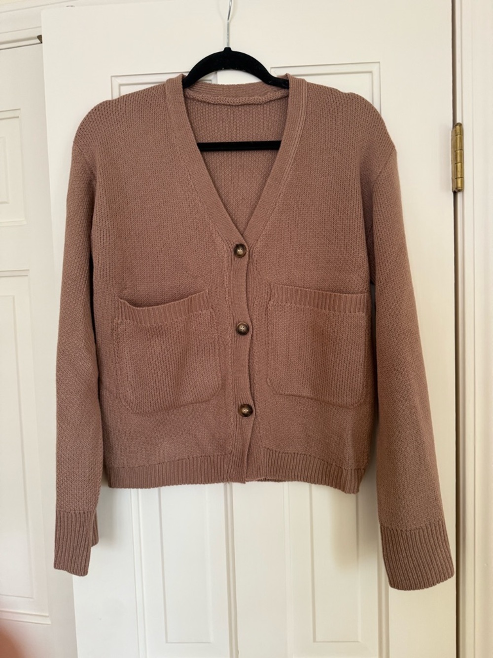 Womens V-Neck Button Cardigan Sweater in Mauve